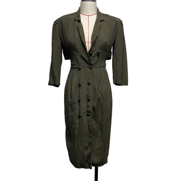 Vintage Dawn Joy Womens Size 3 Green Double Breast Button Cape Dress - Picture 1 of 10